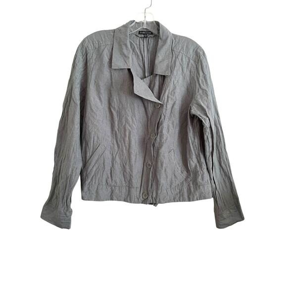 Eileen Fisher Organic Cotton Blend Lightweight Jacket Size Medium Gray Button Up - Picture 1 of 7